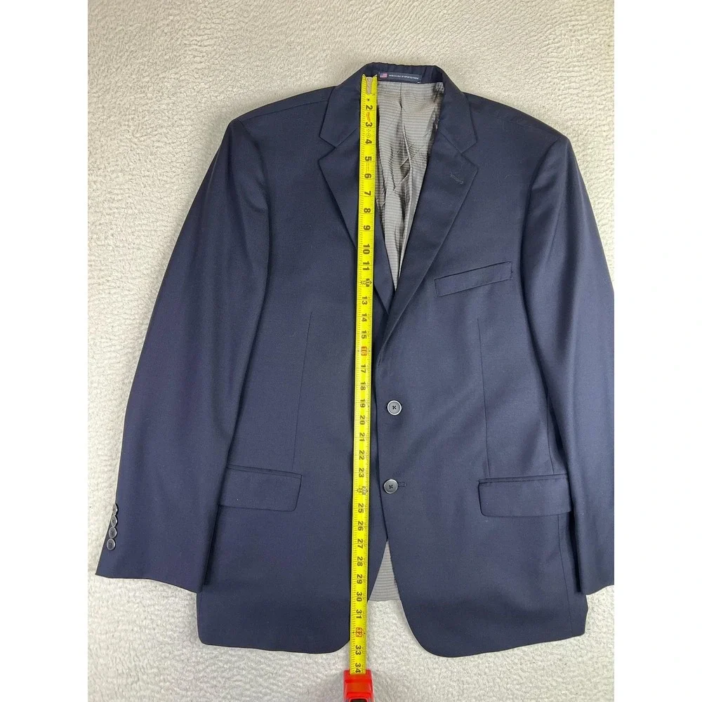 Hart Schaffner Marx Suit Jacket Mens 46R Navy Blue Wool 2 Button Union Made